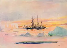 Shackleton's ship, the Nimrod, in McMurdo Sound, (1909), 1912. Artist: George Marston