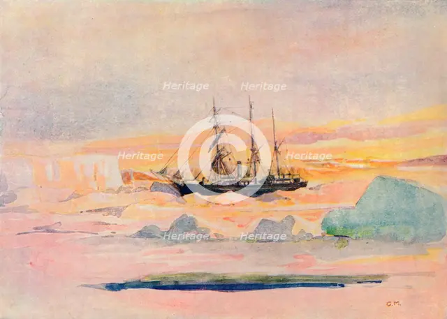 Shackleton's ship, the Nimrod, in McMurdo Sound, (1909), 1912. Artist: George Marston