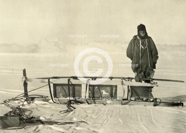 'Shackleton standing by the Broken Southern Sledge', c1908, (1909).  Artist: Unknown.