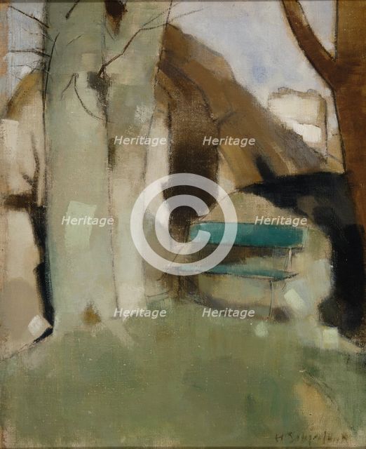 Shadow on the Wall II (Green Bench), 1928. Creator: Helene Schjerfbeck.
