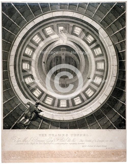 Shaft for descent to the entrance of the Thames Tunnel (view from the top), London, 1831. Artist: Anon