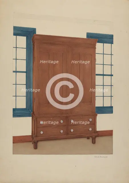 Shaker Cupboard, c. 1938. Creator: George V. Vezolles.