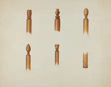 Shaker Chair Finials and Ball & Socket Foot, c. 1936. Creator: Ray Holden