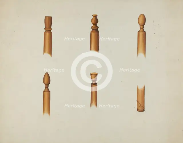 Shaker Chair Finials and Ball & Socket Foot, c. 1936. Creator: Ray Holden.