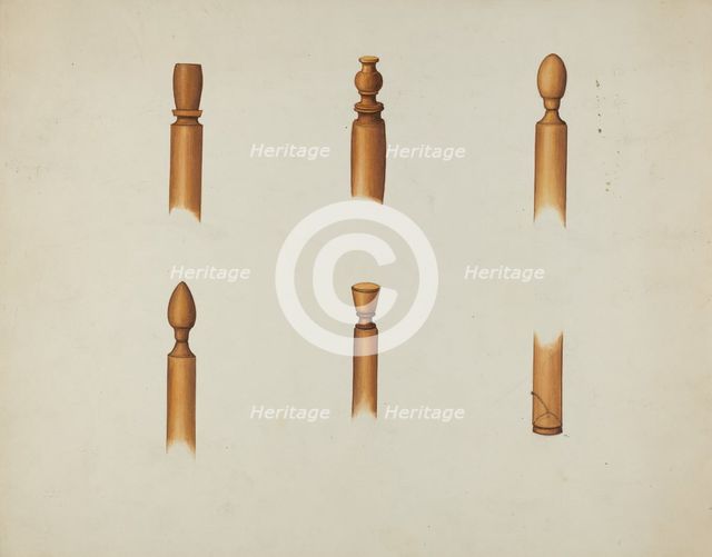 Shaker Chair Finials and Ball & Socket Foot, c. 1936. Creator: Ray Holden.