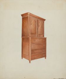 Shaker Cherry Cabinet with Drawers, c. 1937. Creator: William Paul Childers