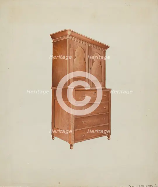Shaker Cherry Cabinet with Drawers, c. 1937. Creator: William Paul Childers.