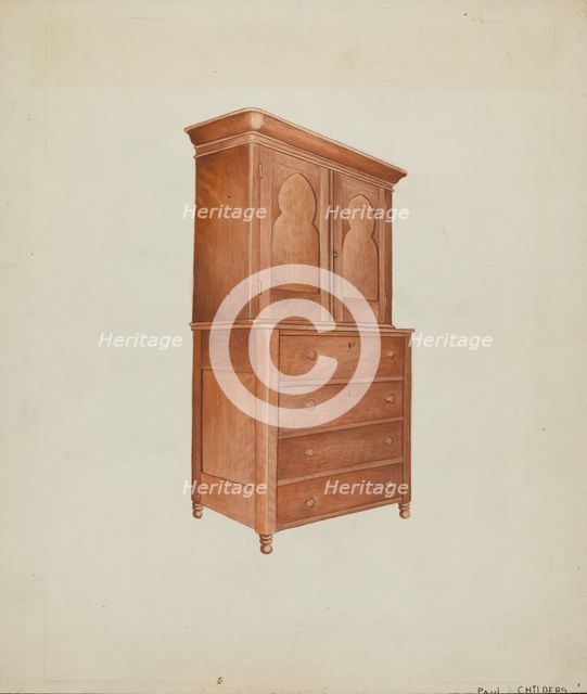 Shaker Cherry Cabinet with Drawers, c. 1937. Creator: William Paul Childers.