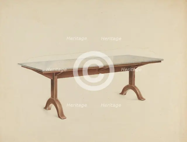 Shaker Dining Table with Marble Top, c. 1953. Creator: John W Kelleher.