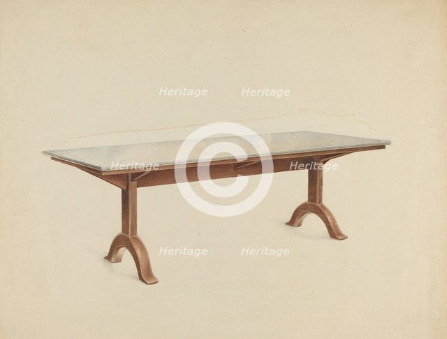 Shaker Dining Table with Marble Top, c. 1953. Creator: John W Kelleher.