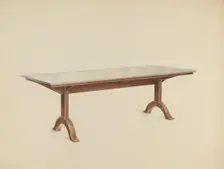 Shaker Dining Table with Marble Top, c. 1953. Creator: John W Kelleher