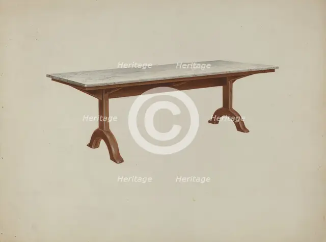 Shaker Dining Table (Marble Top), 1935/1942. Creator: John W Kelleher.