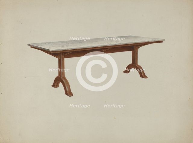Shaker Dining Table (Marble Top), 1935/1942. Creator: John W Kelleher.