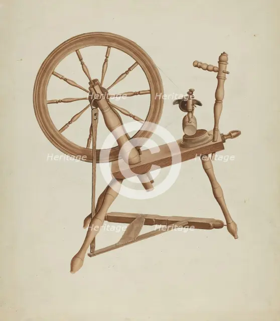 Shaker Flax Spinning Wheel, c. 1936. Creator: Lon Cronk.