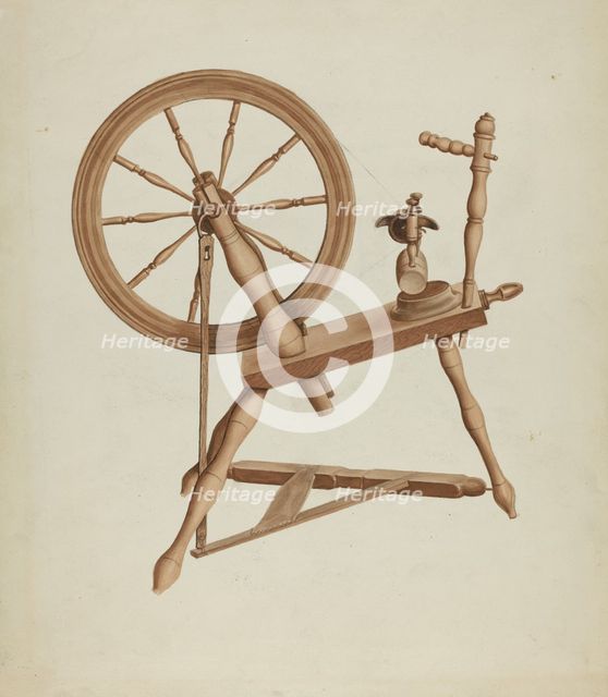 Shaker Flax Spinning Wheel, c. 1936. Creator: Lon Cronk.