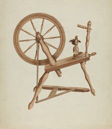 Shaker Flax Spinning Wheel, c. 1936. Creator: Lon Cronk