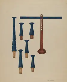 Shaker Pegs and Candlestand, c. 1938. Creator: George V. Vezolles