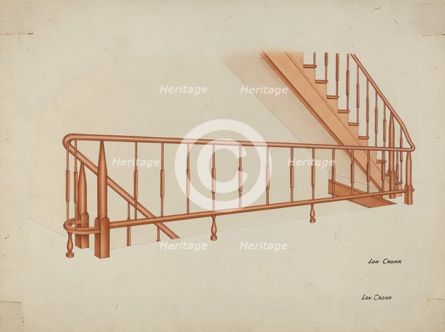 Shaker Stairway, c. 1941. Creator: Lon Cronk.