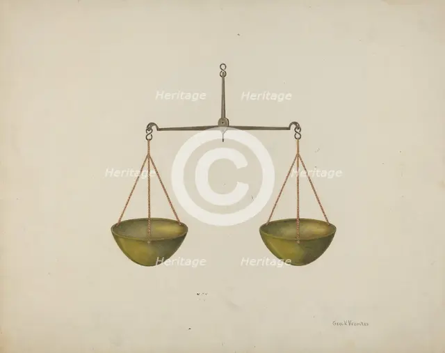 Shaker Scales, c. 1939. Creator: George V. Vezolles.
