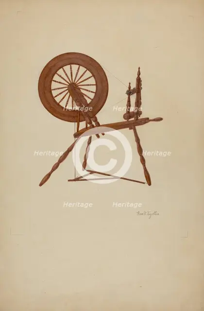 Shaker Spinning Wheel Flax, c. 1941. Creator: George V. Vezolles.