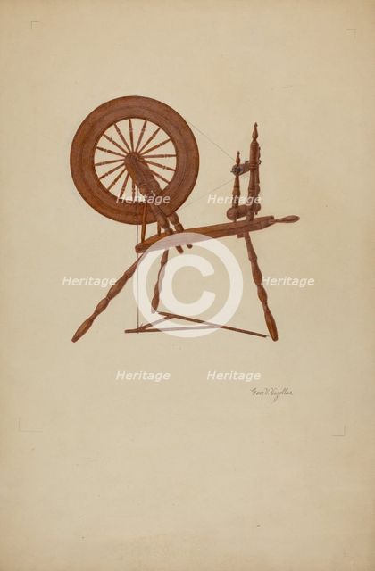 Shaker Spinning Wheel Flax, c. 1941. Creator: George V. Vezolles.