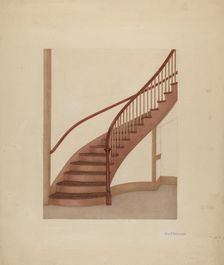 Shaker Spiral Staircase, c. 1938. Creator: George V. Vezolles