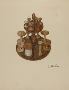 Shaker Spool Rack and Spools, c. 1939. Creator: Orville Cline