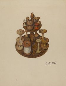 Shaker Spool Rack and Spools, c. 1939. Creator: Orville Cline