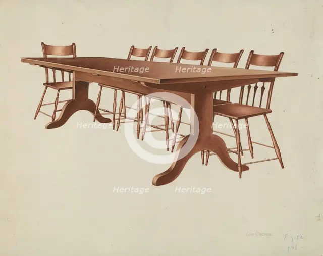 Shaker Table and Chairs, c. 1937. Creator: Lon Cronk.