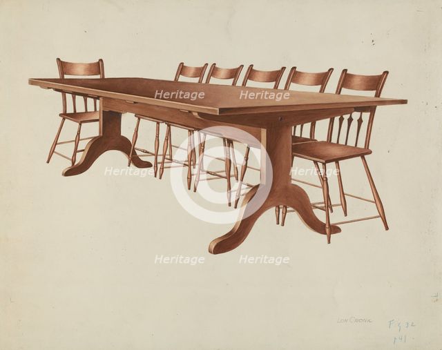 Shaker Table and Chairs, c. 1937. Creator: Lon Cronk.