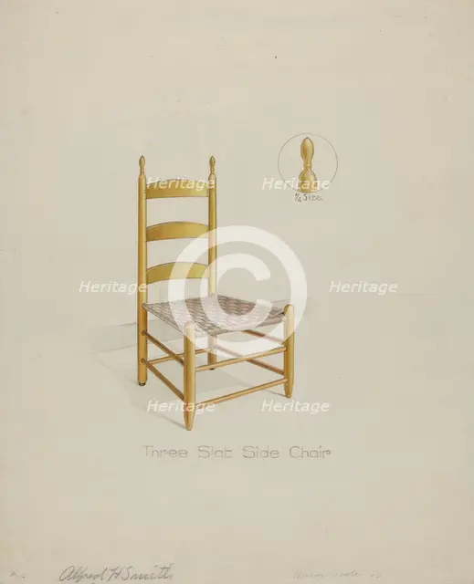 Shaker Three Slat Chair, 1935/1942. Creator: Alfred H. Smith.