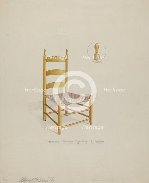Shaker Three Slat Chair, 1935/1942. Creator: Alfred H. Smith.