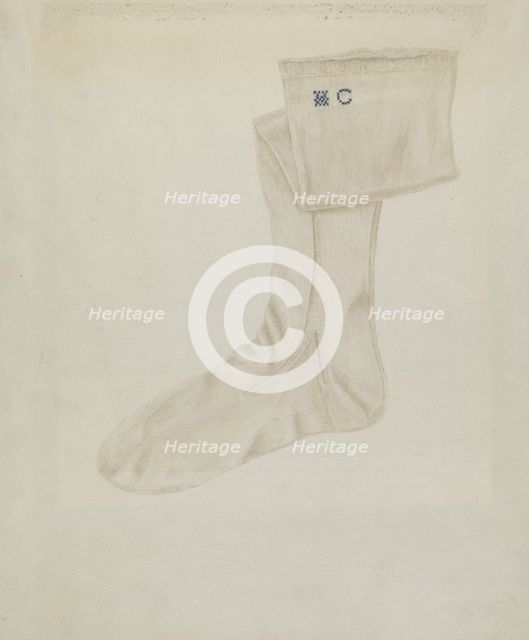 Shaker Woman's Stocking, c. 1936. Creator: Betty Fuerst.