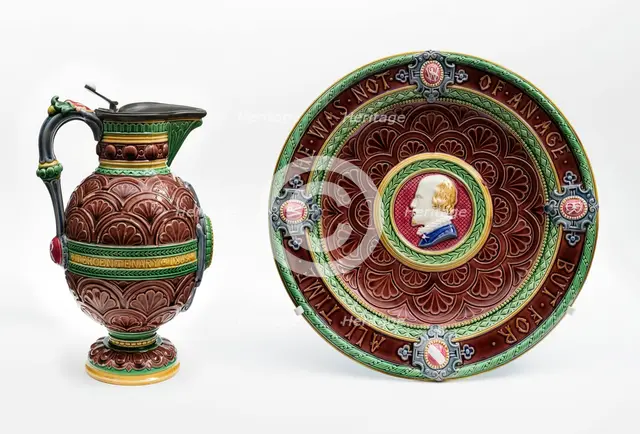 Shakespeare Ewer and Basin, England, Ewer: 1873, Basin: 1871. Creator: Minton.