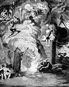 Shakespeare sacrificed, or the offering to avarice 1789.Artist: James Gillray