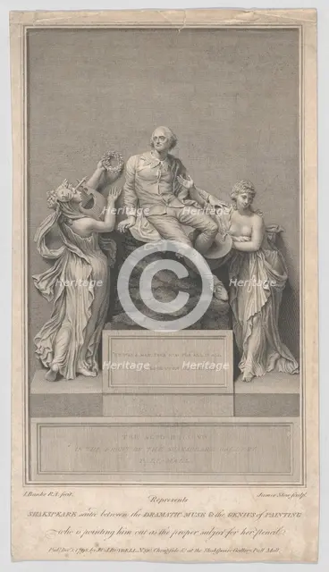 Shakespeare Seated Between the Dramatic Muse and the Genius of Painting, 1797. Creator: James Stow.