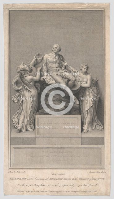 Shakespeare Seated Between the Dramatic Muse and the Genius of Painting, 1797. Creator: James Stow.