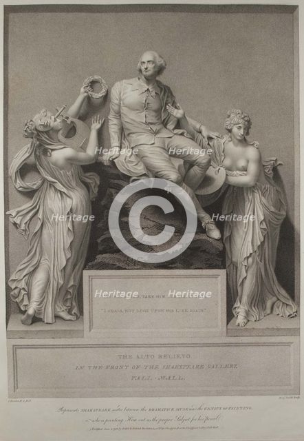 Shakespeare with the Muse of Literature and the Genius of Painting, 1803. Artist: Boydell, John (1720-1804)
