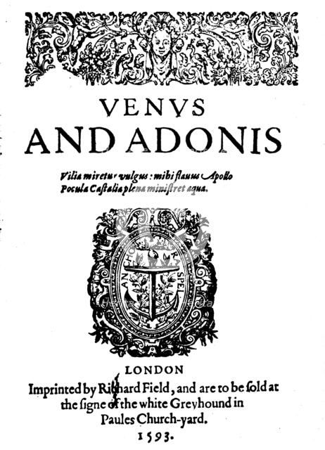 'Shakespeare's First Published Work - 1st Edition of Venus and Adonis', 1593, (1946). Artist: Unknown.