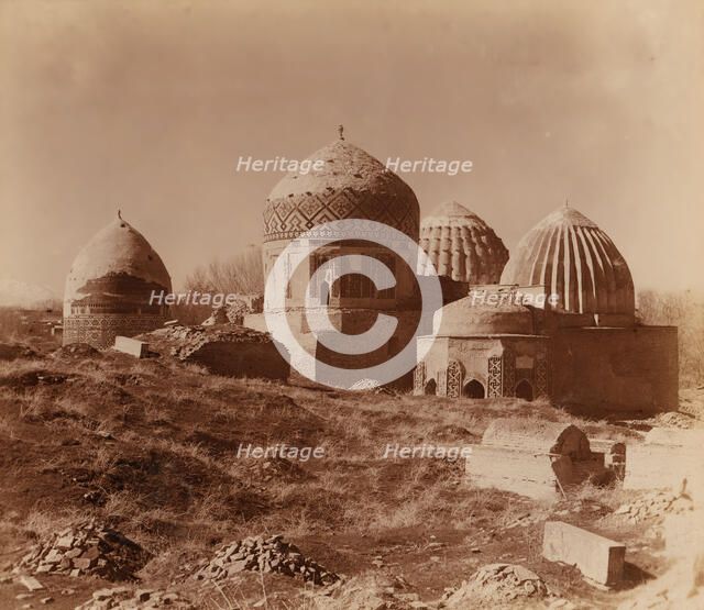 Shakh-i Zindeh mosque; view from the northeast, Samarkand, between 1905 and 1915. Creator: Sergey Mikhaylovich Prokudin-Gorsky.