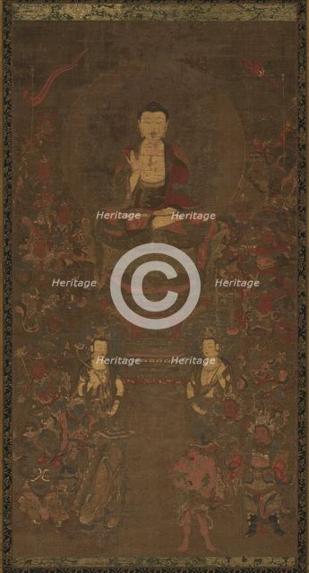 Shakyamuni Triad with the Sixteen Protectors of the Great Wisdom Sutra, 1300s. Creator: Unknown.