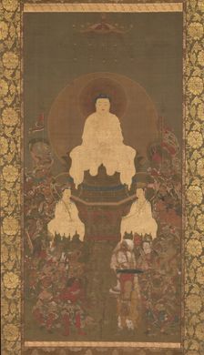 Shakyamuni Triad with the Sixteen Protectors of the Great Wisdom Sutra, late 14th century. Creator: Unknown