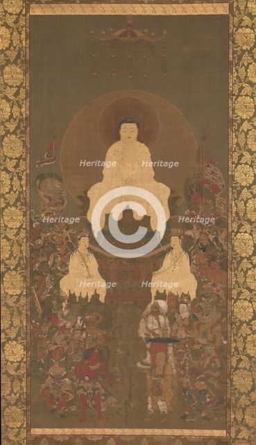 Shakyamuni Triad with the Sixteen Protectors of the Great Wisdom Sutra, late 14th century. Creator: Unknown.