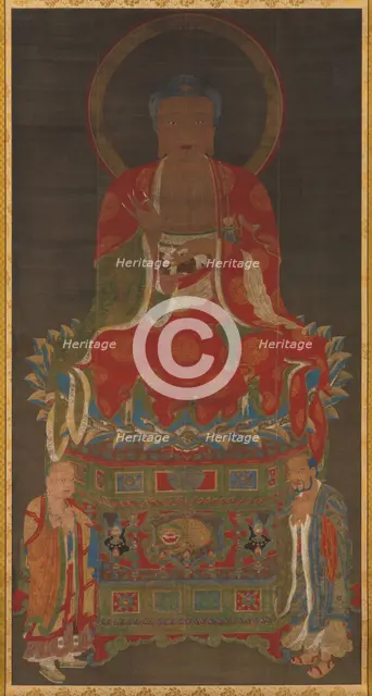 Shakyamuni Triad: Buddha Attended by Manjushri and Samantabhadra, 1300s. Creator: Unknown.