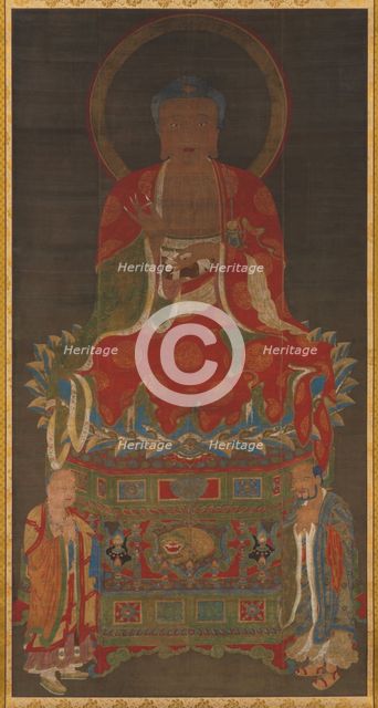 Shakyamuni Triad: Buddha Attended by Manjushri and Samantabhadra, 1300s. Creator: Unknown.