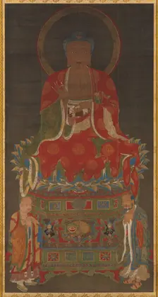 Shakyamuni Triad: Buddha Attended by Manjushri and Samantabhadra, 1300s. Creator: Unknown