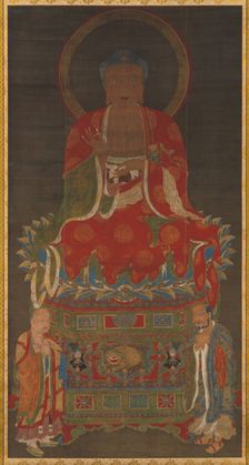Shakyamuni Triad: Buddha Attended by Manjushri and Samantabhadra, 1300s. Creator: Unknown