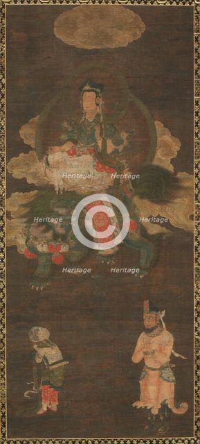 Shakyamuni Triad: Buddha Attended by Manjushri and Samantabhadra (Bodhisattva with Lion), late 1300s Creator: Unknown.