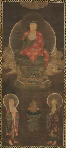 Shakyamuni Triad: Buddha Attended by Manjushri and Samantabhadra (Buddha), late 1300s. Creator: Unknown