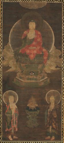 Shakyamuni Triad: Buddha Attended by Manjushri and Samantabhadra (Buddha), late 1300s. Creator: Unknown